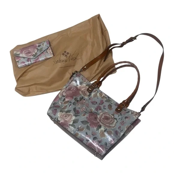 Patricia Nash Zancona Large Cracked Rose Floral Tote & Wallet set EUC - Picture 4 of 8